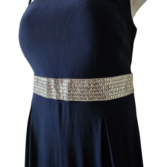 Roz & Ali Navy Blue One-Shoulder Pantsuit • Sleeveless • Wide-Leg • Fits 14 - 16 - Picture 4 of 10
